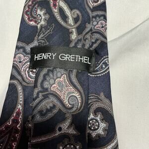 HENRY GRETHEL Mens 100% Silk Necktie 58” X 4” Paisley White Blue Burgundy
